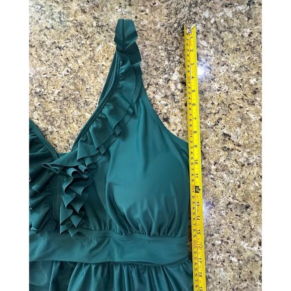 Bloomchic SZ 26 Ruffle Trim Adjustable Strap Gathered Sculpt Waist Swim Dress - Picture 14 of 16